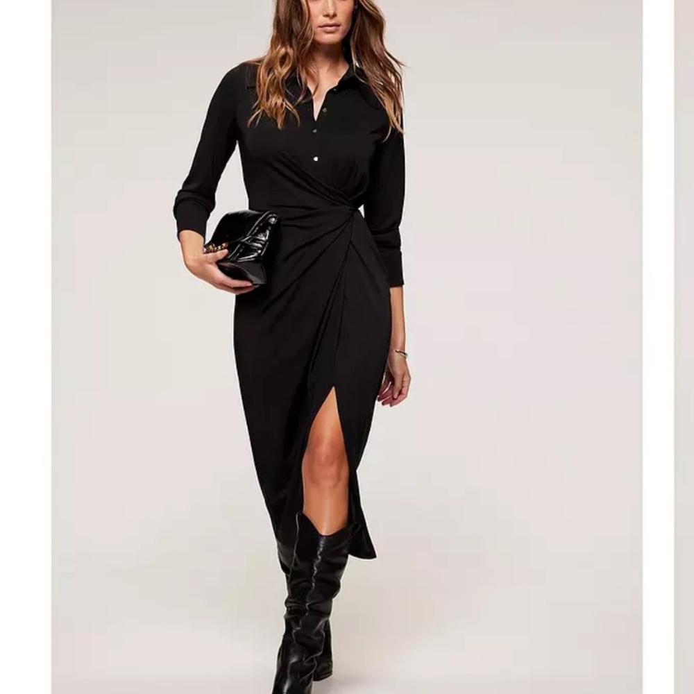 Mint Velvet Black Ruched Midi Shirt Dress Size Large